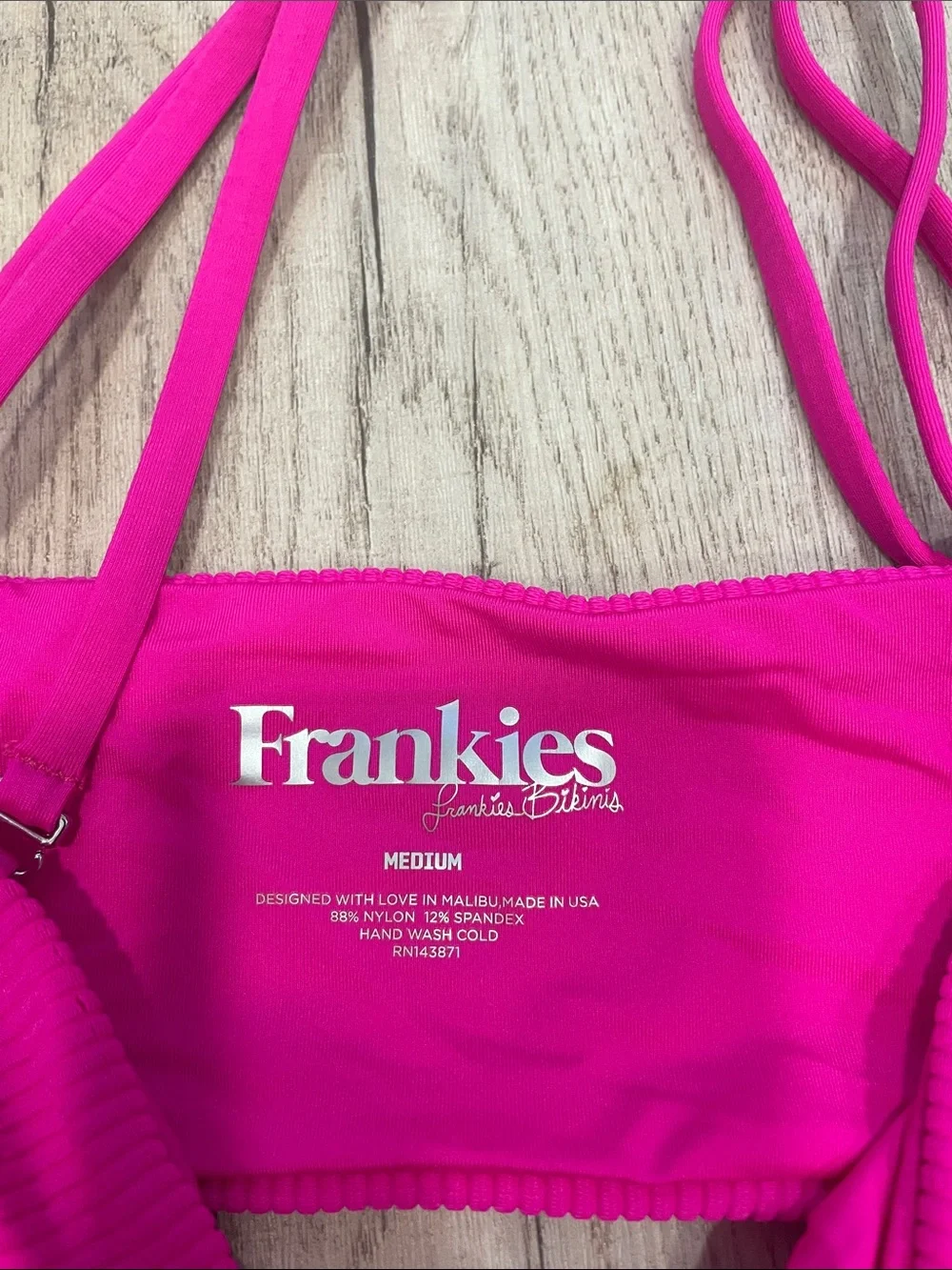 Frankie's Bikinis Hot Pink Ribbed Tie-Front Bandeau Top